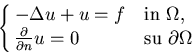 \begin{displaymath}\cases{-\Delta u+u = f & in $\Omega$, \cr {\partial\over\partial n}u = 0 & su
$\partial\Omega$}
\end{displaymath}